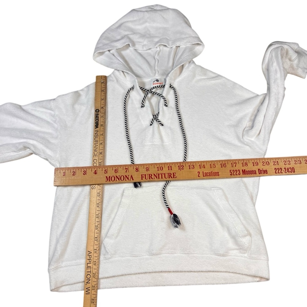 Faux Sherpa Lace-Up Hoodie Size 0/XS Cozy Pullover Sweatshirt - Picture 6 of 9